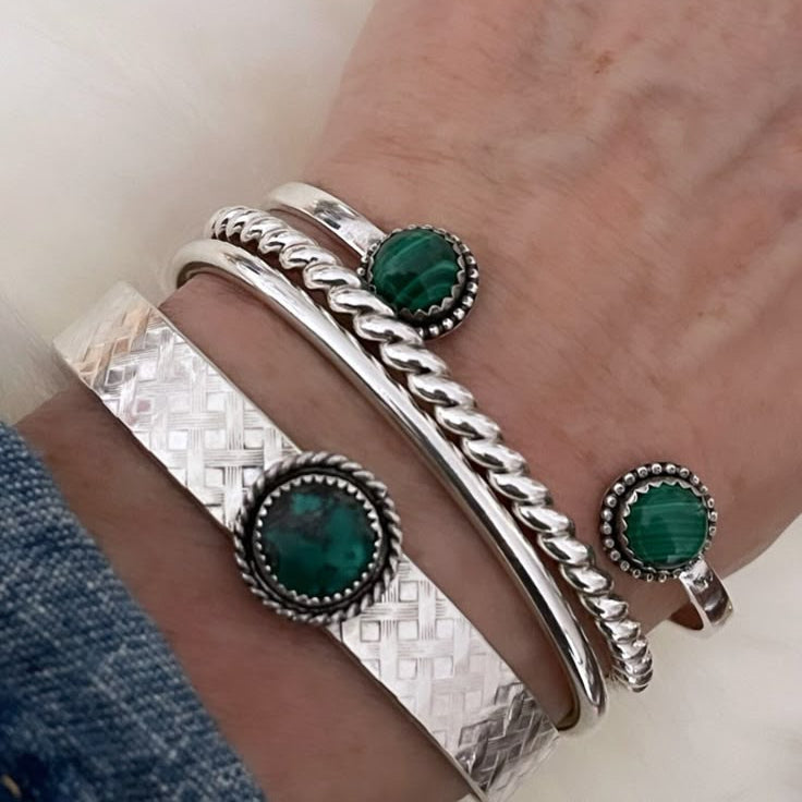 Set of 3 Vintage Bracelets in 925 Silver and Green Stones