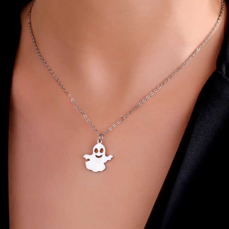 Hypoallergenic steel cute ghost pendant for halloween with 925 silver plating