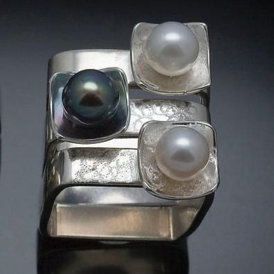 Modernist Ring with Natural Pearls