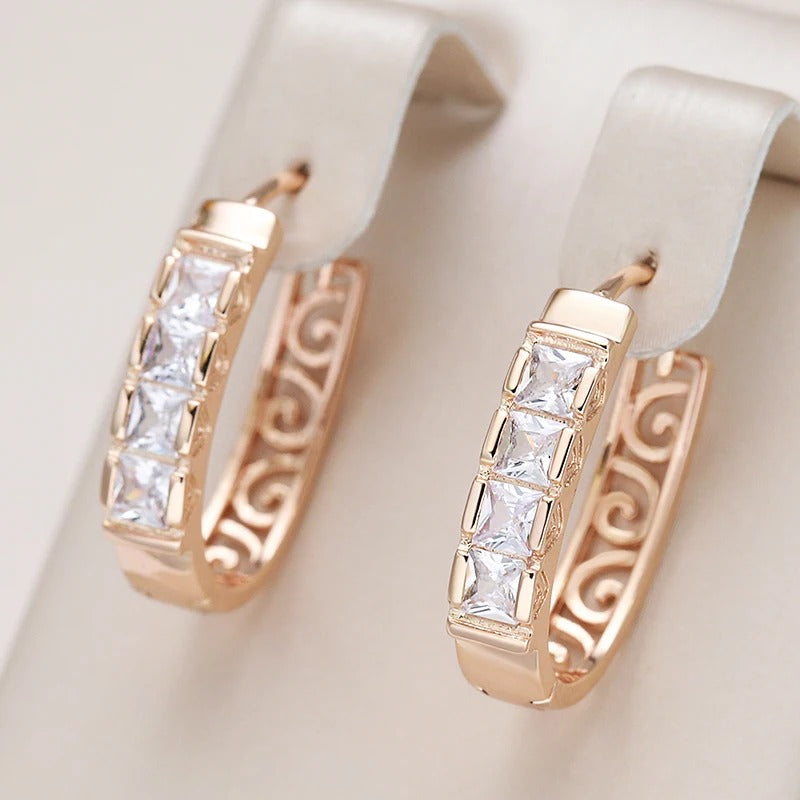 18K Rose Gold plated design earrings with square zirconia