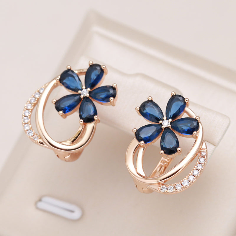 18K Gold Plated Sapphire Flower Earrings - ZAR