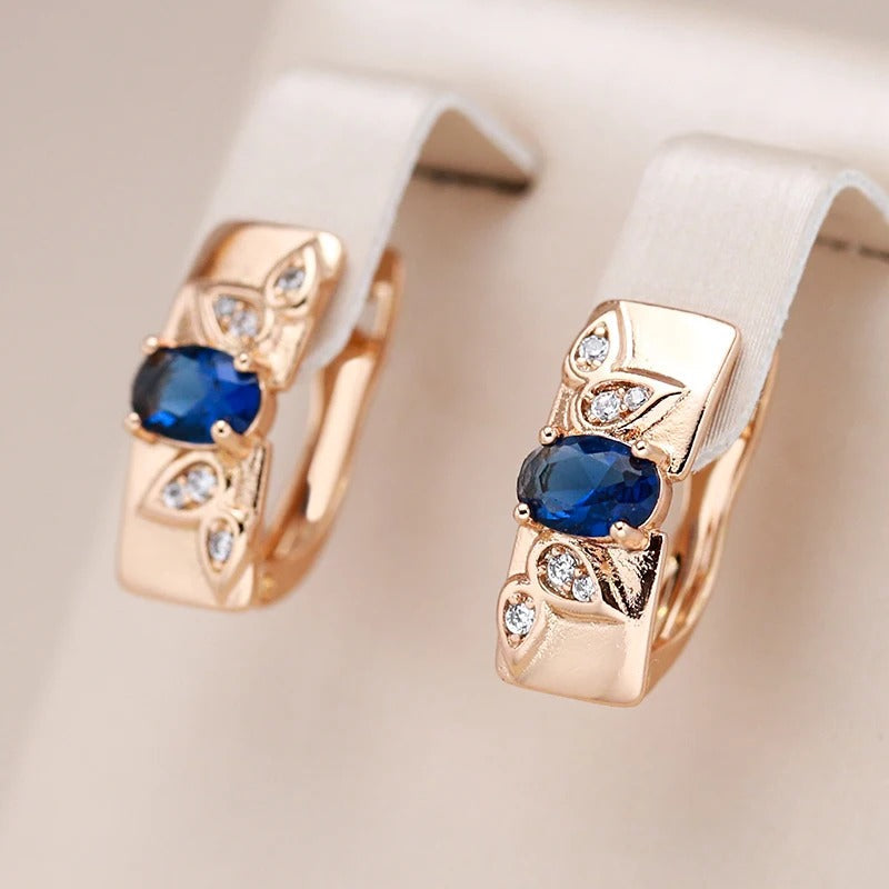 18K Rose Gold plated Sapphire long stud earrings - ZAR