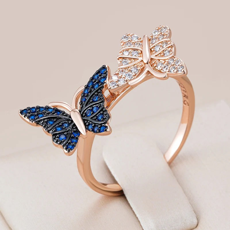 18K Rose Gold plated Ring with crystal sapphire zirconite - ZAR