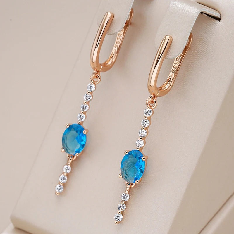 18K rose gold plated dangling earrings with aquamarine crystal and zircons - ZAR