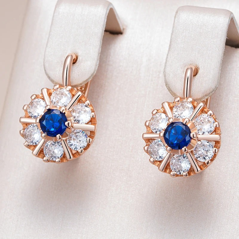 18K Rose Gold plated Round Earrings with sapphire crystal and rhinestones - ZAR