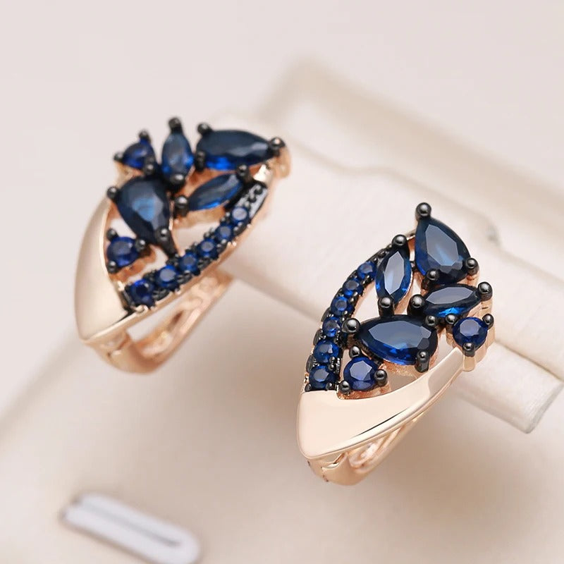 18K rose gold plated triangular stud earrings with sapphire crystals - ZAR