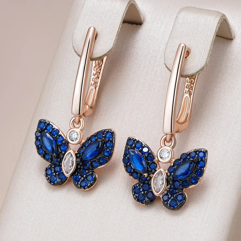 18K Rose Gold plated earrings sapphire crystal butterfly - ZAR