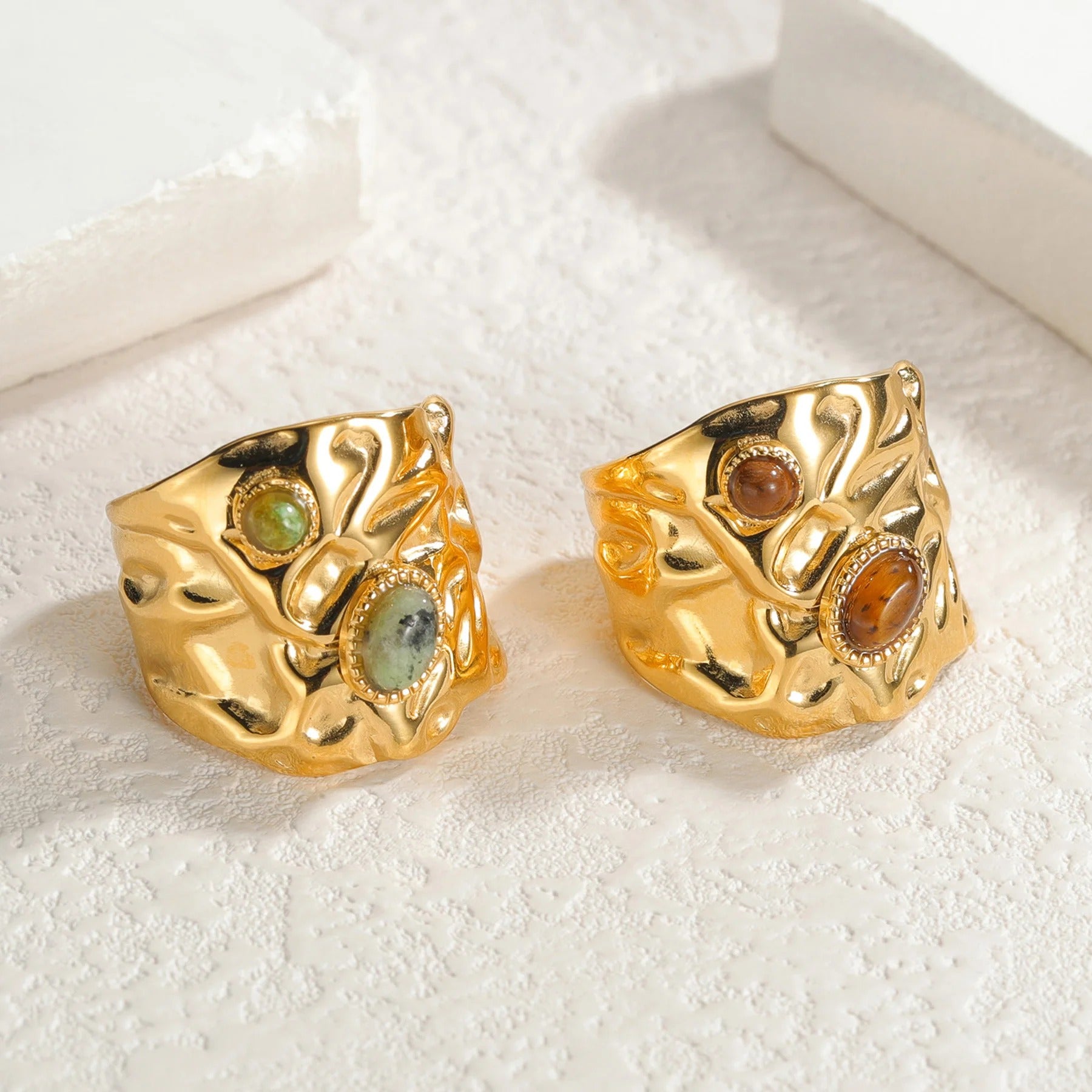 18K Gold plated Vintage Rings with Gemstones inlay