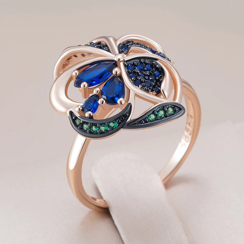 18K Rose Gold plated ring with sapphire crystals and emerald zirconia - ZAR