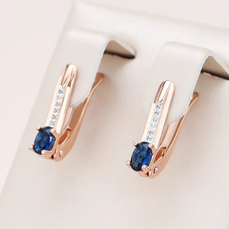 18K rose gold plated long elegant earrings with sapphire crystal inlaid - ZAR