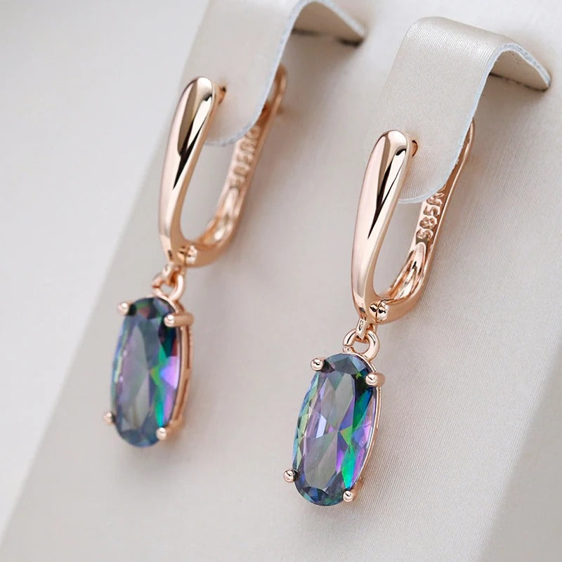 18K Rose Gold plated earrings with Dangling aquamarine crystals - ZAR