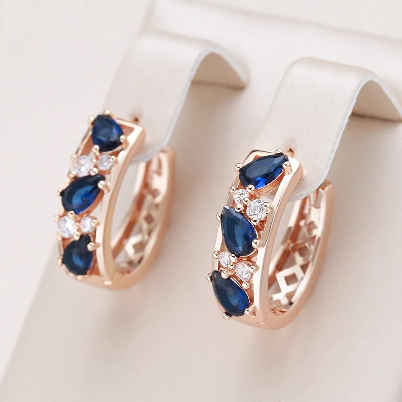 18K rose gold loop earrings with sapphire petal crystals inlaid - ZAR