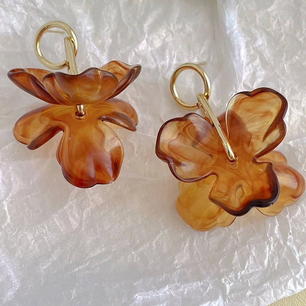 Natural Amber Earrings in a shape of a flower