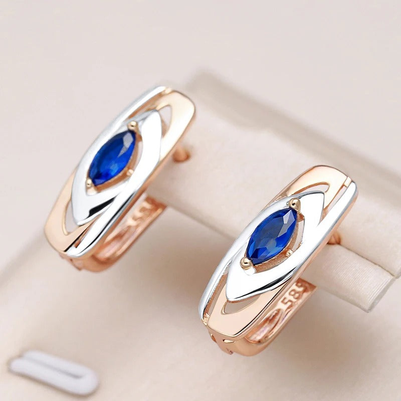18K rose gold plated modern stud earrings with sapphire stones inlaid - ZAR