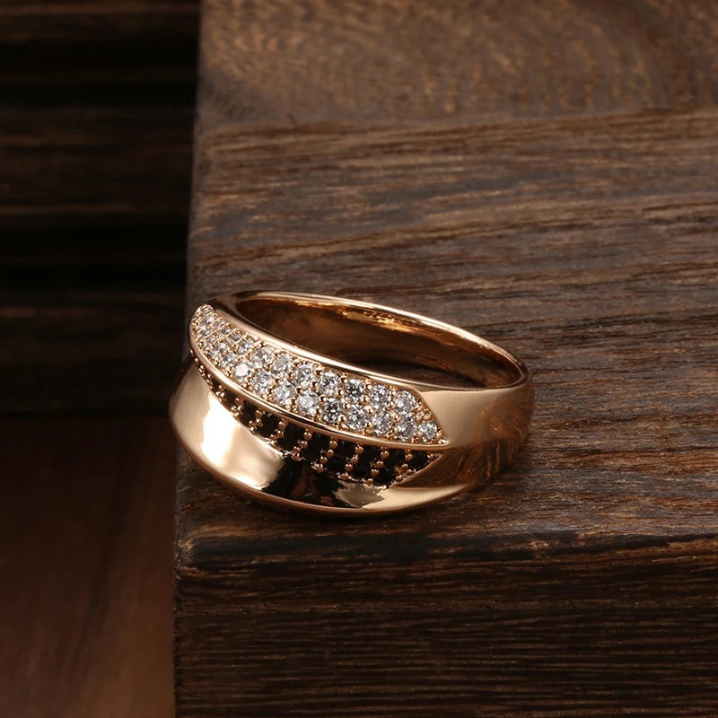 18K Rose Gold Plated Elegant Ring with black and white Zircons