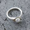 Natural Leaf Ring in 925 Silver with Inlaid Pearl