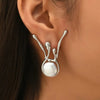 Abstract 925 Silver Earrings with Pearl Pendants