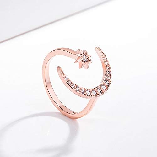 Moon and star halloween ring with zirconia and hypoallergenic steel with 18K rose gold plating