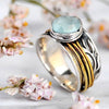 Adjustable 925 Silver and 18k Gold-Plated Ring with Blue Cubic Zirconia