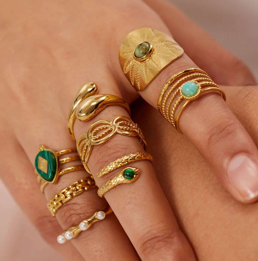 18 Karat Gold Plated Mayan Style ring with jade
