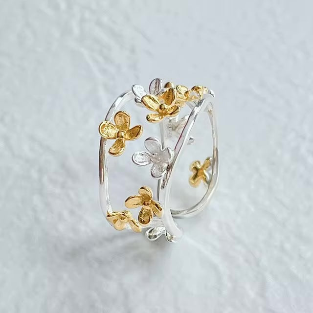 Handmade Flower Ring in 925 Silver with 18k Gold Plating