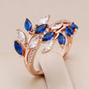 18K rose gold plated adjustable ring with sapphire and white zirconite petals - ZAR
