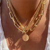 18K Gold Plated Triple Layer Collar with Vintage Coin