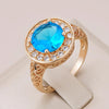18K Rose Gold engraved ring with aquamarine round stone inlaid and zircons - ZAR