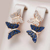 18K Rose Gold Plated Blue Natural Zircon Two Butterfly Drop Earrings - AC - ZAR