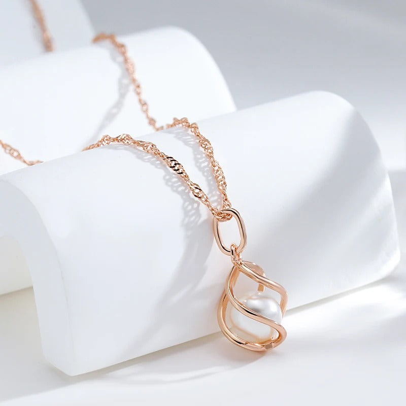Heart-shaped geometric pearl necklace, 18-carat rose gold plated - AC