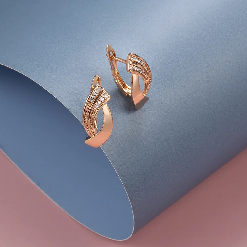 Geometric button earrings with small cubic zirconia in 18kt rose gold - AC
