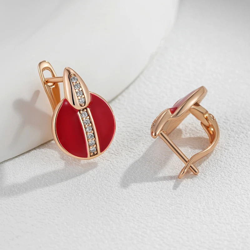 18kt rose gold plated red button earrings with white cubic zirconia - AC