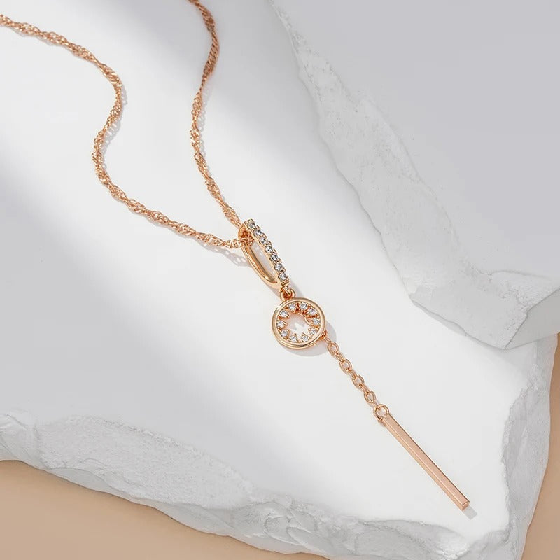 18kt rose gold plated necklace with long star pendant and fine rectangle with cubic zirconia - AC