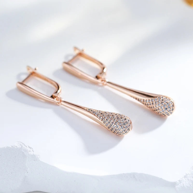 18kt rose gold-plated long earrings with sparkling natural zircons - AC