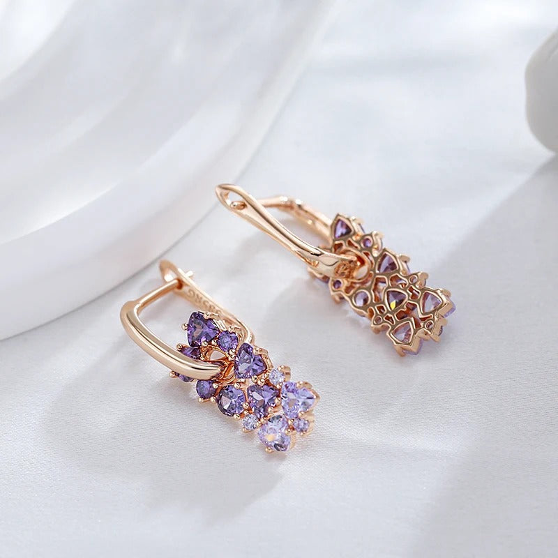 18K Rose Gold Plated Amethyst Natural Zircon Drop Earrings