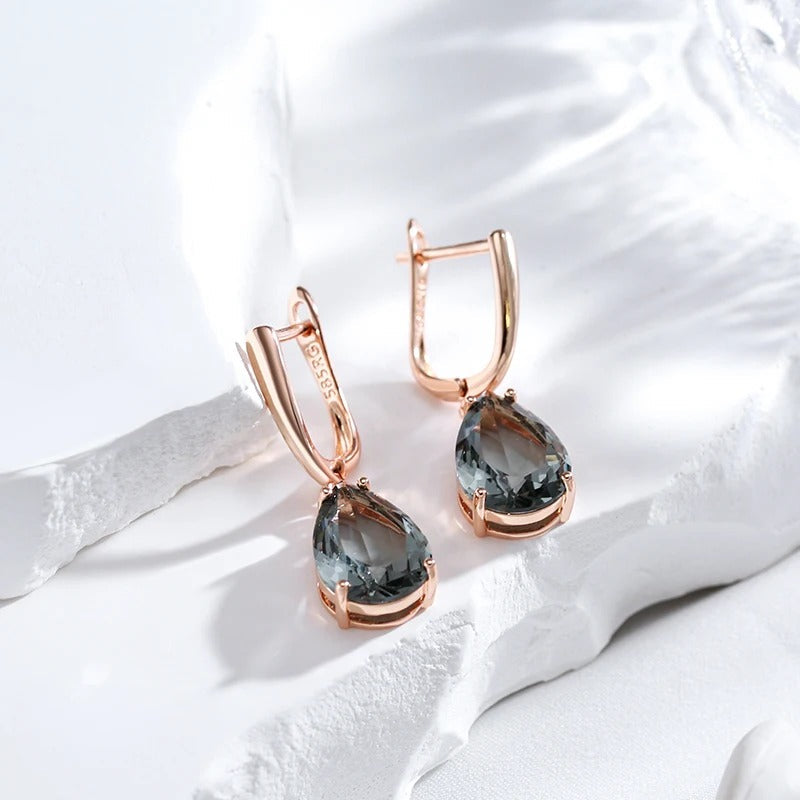 New 18K rose gold plated grey crystal pendant earrings - AC