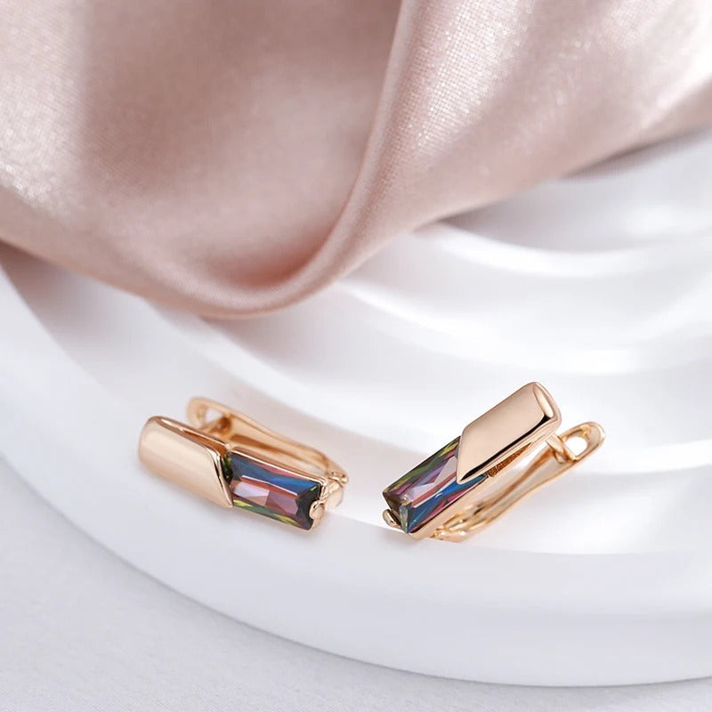 Square dangling earrings with natural cubic zirconia stones plated with 18K rose gold - AC