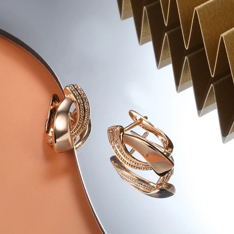 Geometric button earrings with small cubic zirconia in 18kt rose gold - AC