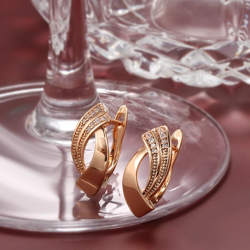 Geometric button earrings with small cubic zirconia in 18kt rose gold - AC
